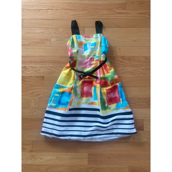 Rickie Freeman for Teri Jon Dresses & Skirts - Rickie Freeman Teri Jon Silk Watercolor Abstract Stripe Colorful Belted Dress 8
